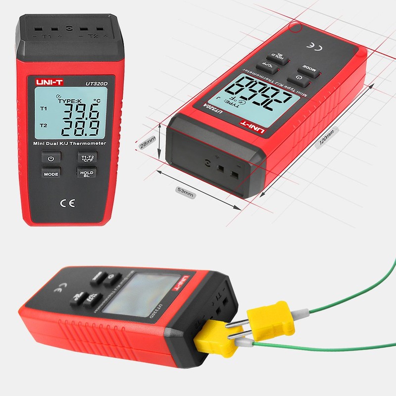 UT320D Dual Channel K/J Digital Thermometer, Thermocouple Temperature Meter Temperature