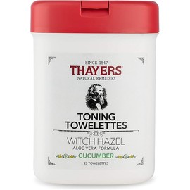 THAYERS Alcohol-Free Witch Hazel Toning Towelettes with Aloe Vera, Cucumber, 25 Count