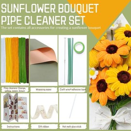 210 pcs Pipe Cleaner Flowers Craft kit for DIY Sunflower Bouquet with tutoria (5 Colors),Chenille Stems Flowers Craft kit with 12 pcs Green Floral Wires,Gardening Tape,Floral Paper - Style: Pink Tulip Craft Kit