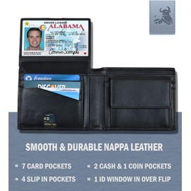 BULL GUARD RFID Blocking Bifold Wallet for Men with Coin Pocket in Genuine Nappa Black Leather