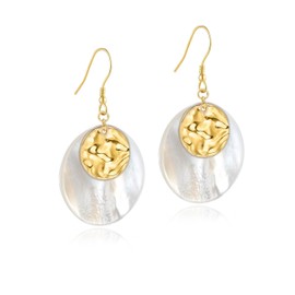 Kaibig 18K Gold Plated Shell Earrings for Women Lightweight Round Circle Disc Dangle Drop Earrings Minimalist Jewelry for Everyday Wear Gift for Her