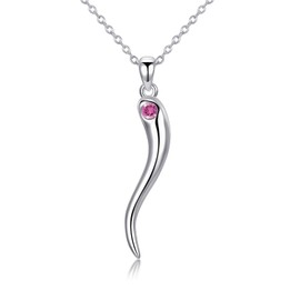 Oseew Italian Horn Pendant Necklace for women Horn Necklace Silver With Jan-Dec Simulated Birthstone For Her Horn Pendant Necklace Protection Amulet Jewelry for her with Gift Box, Sterling Silver,