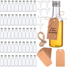 100 Pcs Mini Liquor Bottles Set, 1.7oz Plastic Spirit Bottles Mini Plastic Alcohol Shot Bottles with Caps, 6 Liquid Funnels and Kraft Tags with 65 ft Ropes for Party (Silver Cap)