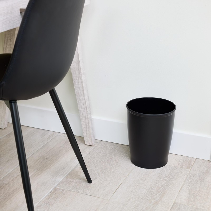 iDesign Small Round Plastic Bathroom Trash Set of 2-Black Waste