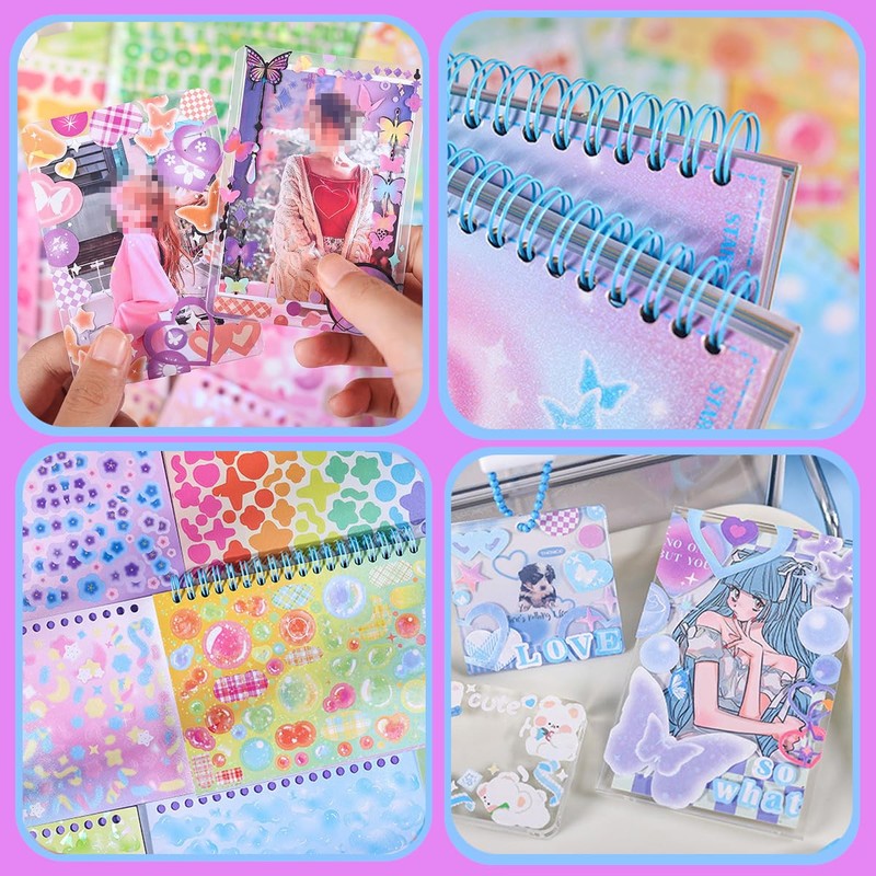 2800PCS Kpop Photocard Scrapbook Stickers Book, Butterfly Stars Heart Ribbon