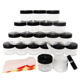 Wopanxye 20pcs 20ml Makeup Sample Round Pot, 20g Empty Storage Jars, Small Plastic Cosmetic Container with BLACK lids for Beauty Eyeshadow Hand Cream Face Lotions Powder Lip Gloss Balm Hair Wax Oils