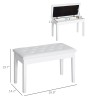 White Faux Leather Cushion Button Tufted Wooden Duet Seat Storage