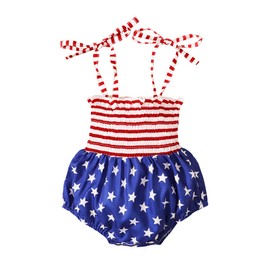 WASAIGOOD Newborn Baby Girl Independence Day Rompers Elastic Straps Tube Tops America Flag Print 4th of July Outfits (red,12-18 Months)