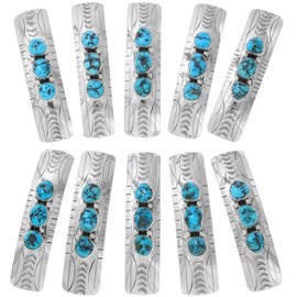 Turquoise Sterling Navajo Hair Barrette With Three Kingman Nuggets on Silver Spring Clip 0206