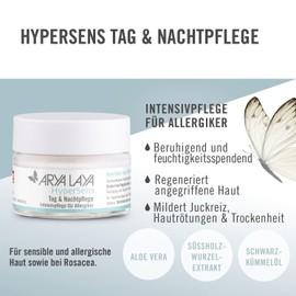 ARYA LAYA HyperSens Tag & Nachtpflege, 50 ml: Intensivpflege speziell für Allergiker, beruhigt, spendet Feuchtigkeit & unterstützt die natürliche Regeneration der Haut, vegan