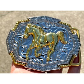 Texas Western Gold Silver Buckle Rodeo Cowboy 2'' Horse Running Colt Buckle Texas
