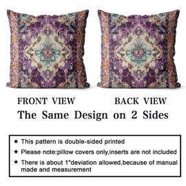 Snylcce Set of 2 Bohemian Style Cushion Covers 55x55 cm Decorative Square Throw Pillow Covers 22x22 Inch Sofa Car Pillowcase for Outdoor Home Bed Living Room Couch Decor (Purple)