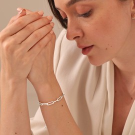 LeCalla 925 Sterling Silver Italian Solid Adjustable Bolo Slider Paperclip Link Chain Bracelet for Women