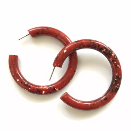 Leetie Lovendale Brick Red Granite Large Jelly Tube Lucite Hoop Earrings 2 inch