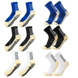 Qusmeiyici 3 Pairs Breathable Grip Socks for Boys Girls, Anti-slip Football Athletic Socks, Sweat-Absorbent Sports Grip Sock for Football Basketball Soccer Volleyball