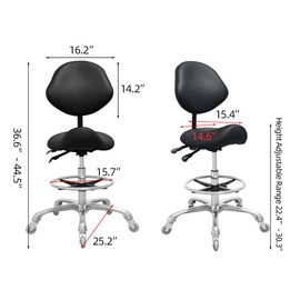 Nazalus Saddle Stool Chair with Back Support Footrest, Heavy-Duty(350LBS), Hydraulic Rolling Swivel Adjustable Stool Chair for Salon Spa Beauty Massage Dental Clinic Home Office Use(Black)