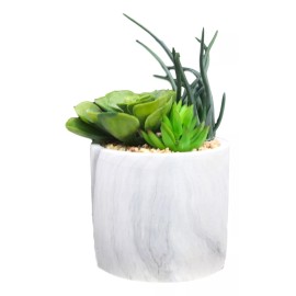 Ebros Gift Ultra Realistic Artificial Botanica Trio Succulents Plant In Faux Marble Pot