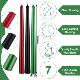 Spiareal 7 Pcs Kwanzaa Candle Mishumaa Saba Candle Green Red Black Taper Candles Kwanzaa Candlestick Wreath Candle Elegant Candles Metallic Christmas Advent Candles for Kwanzaa Wreath Church Decor
