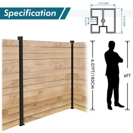 1 Corner Post for 6ft Outdoor Privacy Fence Panels, Matte Black Metal Wood Fence Post, No Dig Hard Surface Mount. (1 Post for 90 Degree)