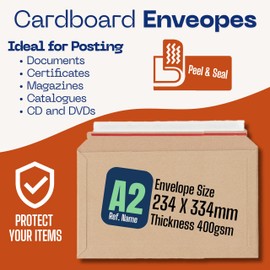 Cardboard Envelopes Peel and Seal Strong Board Packaging Postal Mailing Shipping Postal Large Letter Posting Envelopes (334x234mm), 10 Envelopes