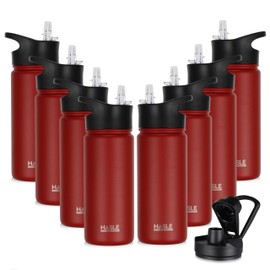 HASLE OUTFITTERS Insulated Water Bottle 16 oz Double Wall Vacuum Stainless Steel Water Bottle Leak Proof for School Wide Mouth with Straw Lid & Spout Lid Keeps Cold and Hot(Red,8pack)