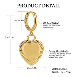 UILZ 14K Gold Plated Heart Earrings Huggie Earrings Mini Hoop Earrings Sparkling Dainty Earrings Charm Dangling Jewelry for Women Gift
