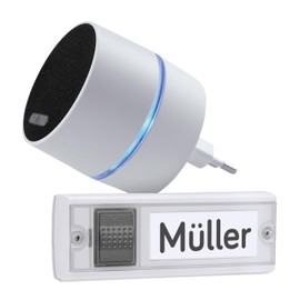 Grothe Calima 400 Mobile Wireless Doorbell Set with Front Doorbell, Wireless Doorbell, 500 m Range, 13 Melodies, Socket Operated, White (Optical Signal Display by Coloured LED Ring)