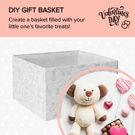 RGI Home Decorative Storage Bins, Set of 2 Rectangular Greyboard Zoo Animal Organizer Baskets for Nursery, 10" L x 9" W x 6" H, Foldable, Durable and Stylish Storage Solution, Vapor Blue on White