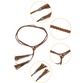 sourcing map Women's Tassel Braided Belts Skinny Woven Waist Belts for Skirt Dress Brown 132 cm/52 inches