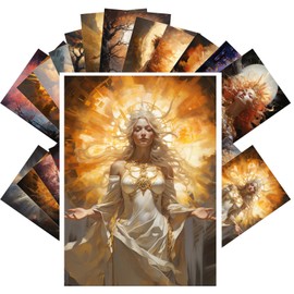PIXILUV Vintage Postcards (24pcs 4"x6") Radiant Dawn: Ethereal Goddesses in Sunlit Realms - A Postcard Set of Serene Divinity and Luminous Nature