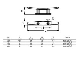 Najder Stainless Steel Cleat, 150 mm, Flat Cleat, for Boat, Boat Claw, Stainless Steel Cleat, Marine Cleat, for Yacht Dock, Kayak, Mooring Lamp, Document Cleat, Durable