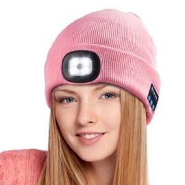 Ocatoma Unisex Toque Bluetooth LED Beanie Music Hat with Light,Gift Idea for Dad Boyfriend Him Teen Boys Gifts for Men Women Pink