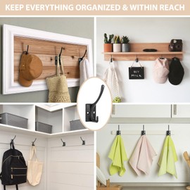 Homanu 12 Pack Coat Hooks, Heavy Duty Coat Hooks Wall Mounted with 24 Screws, No Rust Double Hooks Black Metal Wall Hooks for Hanging Towel, Coat, Scarf, Bag, Hat, Cup, Key