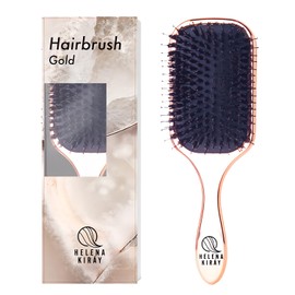 HELENA KIRAY Hair Brush, Paddle Brush, Round Square, L Size, Pig Hair, Boar Bristle, Natural Wood, Massage, Straight, Women's, Hair, Glossy, Luxurious, Smooth (Pink Gold/Square))