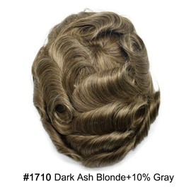 Healthlif Mens Toupee Hair System For Men Hair Pieces Replacement System Poly Skin Toupee For Men Protesis Capilar Para Hombre 8X10#1710#17 Dark Ash Blonde+10% Grey