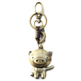 AuPra Funny Pig KeyRing Gift Idea Women Men Leather Home Vintage Animal Lovers KeyChain Mum Dad Novelty Friendship Charm Key Ring Present | Girl & Boy Cute Best Friend Mini Pendant