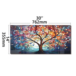 Tempered Glass Backsplash For Kitchen Behind Stove,Watercolor Tree of Life,Stove Backsplash Top Cover,Easy to Clean Glass Splashback, Sink Cover Splash Guard,Home Kitchen Wall Decor (30"x14"(76.2x35.56cm))