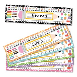60Pcs Pastel Composition Notebook Desk NameTags Pencil Nametags Colorful Pencil Name Label Pastel Composition Name Plates Classroom Decor with Colors Shapes Alphabet Numbers School Teacher Supplies