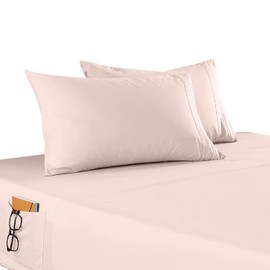 Elegant Comfort 4-Piece Solid Smart Sheet Set-Deep Pocket Fitted Sheet with Side Storage Pockets-Silky Soft 1500 Thread Count Egyptian Quality Microfiber, Wrinkle and Fade Resistant, Twin, Dusty Rose