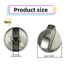 Four Metal Gas Stove knobs, knob Adapter, Oven Switch, Cooking Surface Control Lock, Suitable for Oven, Stove and Gas Stove, Range Compatible