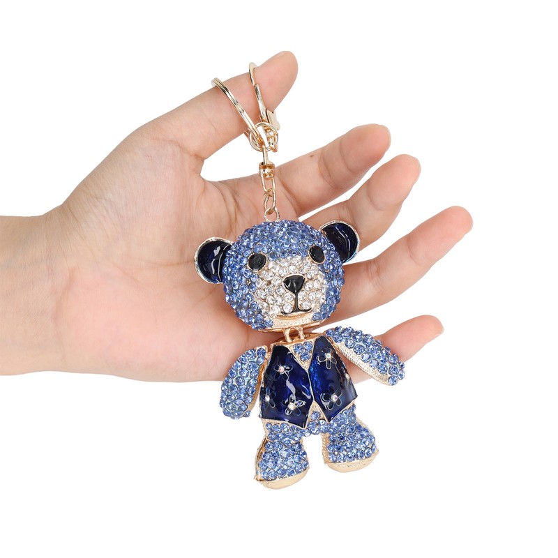 Bear Keychain Electroplate Long Bright Rhinestones Bear Keychain with Hook