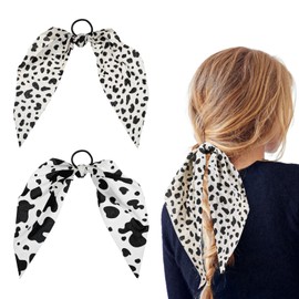 Tyqour 2Pcs Cow Print Hair Band for Women Elastic Hair Ties Non-Slip Hair Headband Bow Bowknot Scrunchie Aesthetic Cow Print Gifts Hair Scrunchies Cow Print Accessories for Curly Straight Thick Hair