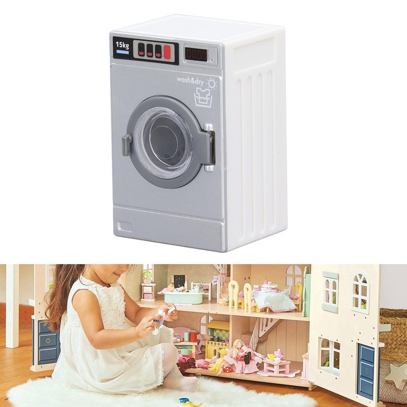 Dilwe 1/12 Scale Miniature Washing Machine, Plastic Doll Furniture Laundry
