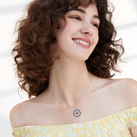 CUPENDA Compass Necklace 925 Sterling Silver Compass Pendant Necklace Abalone Shell Compass Jewelry Gifts for Women