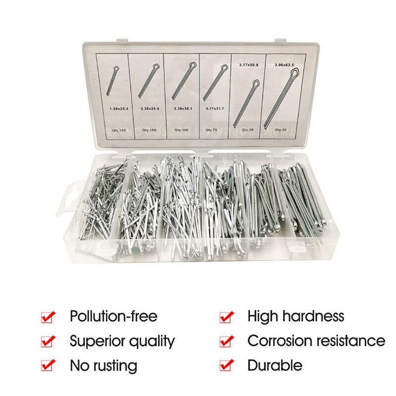 555pcs Cotter Pin Assortment Set Grab Split Fixings Securing Lock