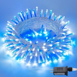 POTIVE LED Outdoor String Lights Waterproof - 66ft Blue and White Christmas Lights Indoor, 8 Modes 200 LED Fairy Lights for Outside Party Wedding Patio Backyard Bedroom Décor
