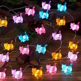 JASHIKA Cat String Lights Kawaii Deco Kitty Fairy Decorative Lights 10ft 30LED Battery Operated Novelty Lighting for Outdoor Wedding Camping Tent Baby Shower Bedroom Birthday Party