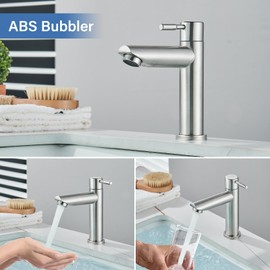Rozin Cold Water Tap Bathroom Small Tap Only Cold Water Stainless Steel Single Lever Mixer Tap with 60 cm Connection Hose for Guest Toilet Bathroom Cold Water Tap Brushed Nickel