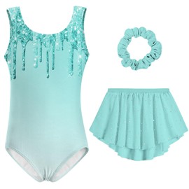 Idgreatim Girls Gymnastics Leotard 5-6 Sparkly Gymnastic Outfit 3 Piece Ballet Dance Dress Set with Skirt Back to School