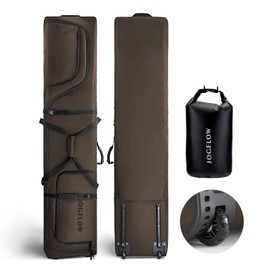 jogflow Ski Bag 360° Fully Padded Ski Bag with Wheels, 1200D Waterproof Fabric, 10mm Pearl Cotton Padded, Fits Single Ski/Double Skis/2 Sets Skis, Roller Ski Bag for Air Travel-Fit Up to 190cm Skis